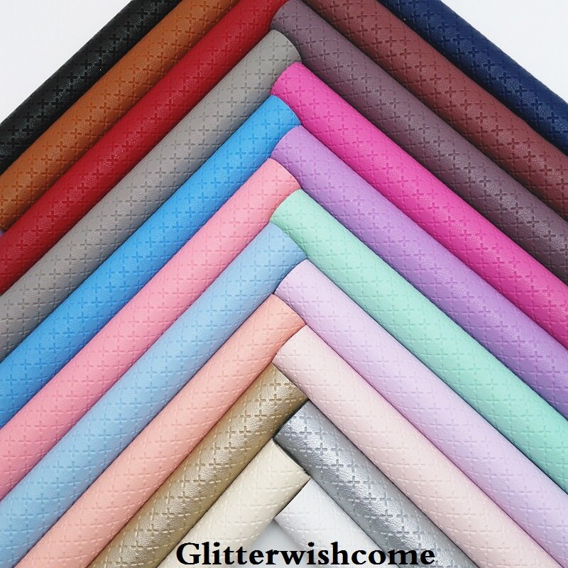 Glitterwishcome 21X29CM A4 Size Vinyl For Bows Embossed Cross Leather fabric Vinyl for Bows, GM5001A