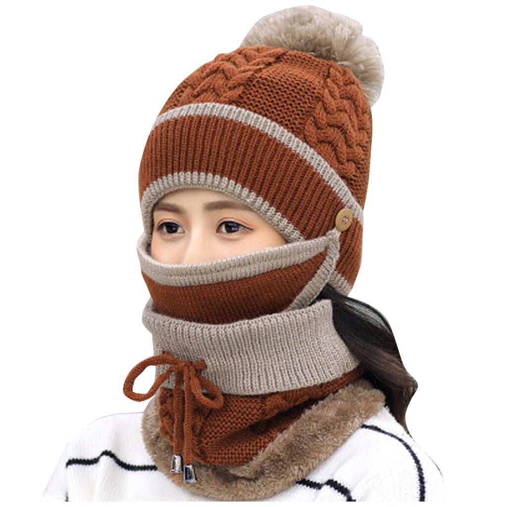 Adult Windproof Hat Cycling Skiing Knit Hat Scarf Mask Sets Warm Knitted Cap Winter Clothes Accessories #5