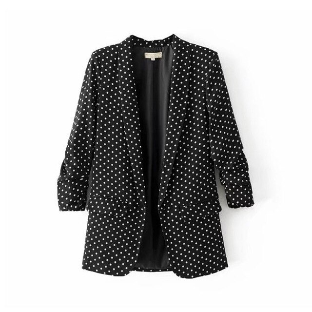 Bella Philosophy women casual black folded sleeve office ladies blazer business jacket polka dot print female jacket