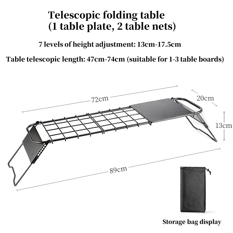 Outdoor telescopische campingtafel Opvouwbaar mini-kachelrek In hoogte verstelbare klaptafel Multifunctionele draagbare roostertafel: Donker Kaki
