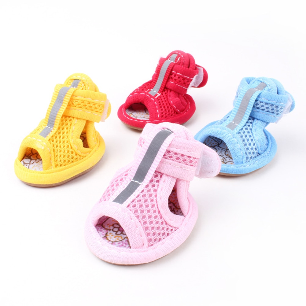 4 Stuks Rubber Mesh Katoen Ademende Anti-Slip Schoenen Huisdier Hond Puppy Sandalen