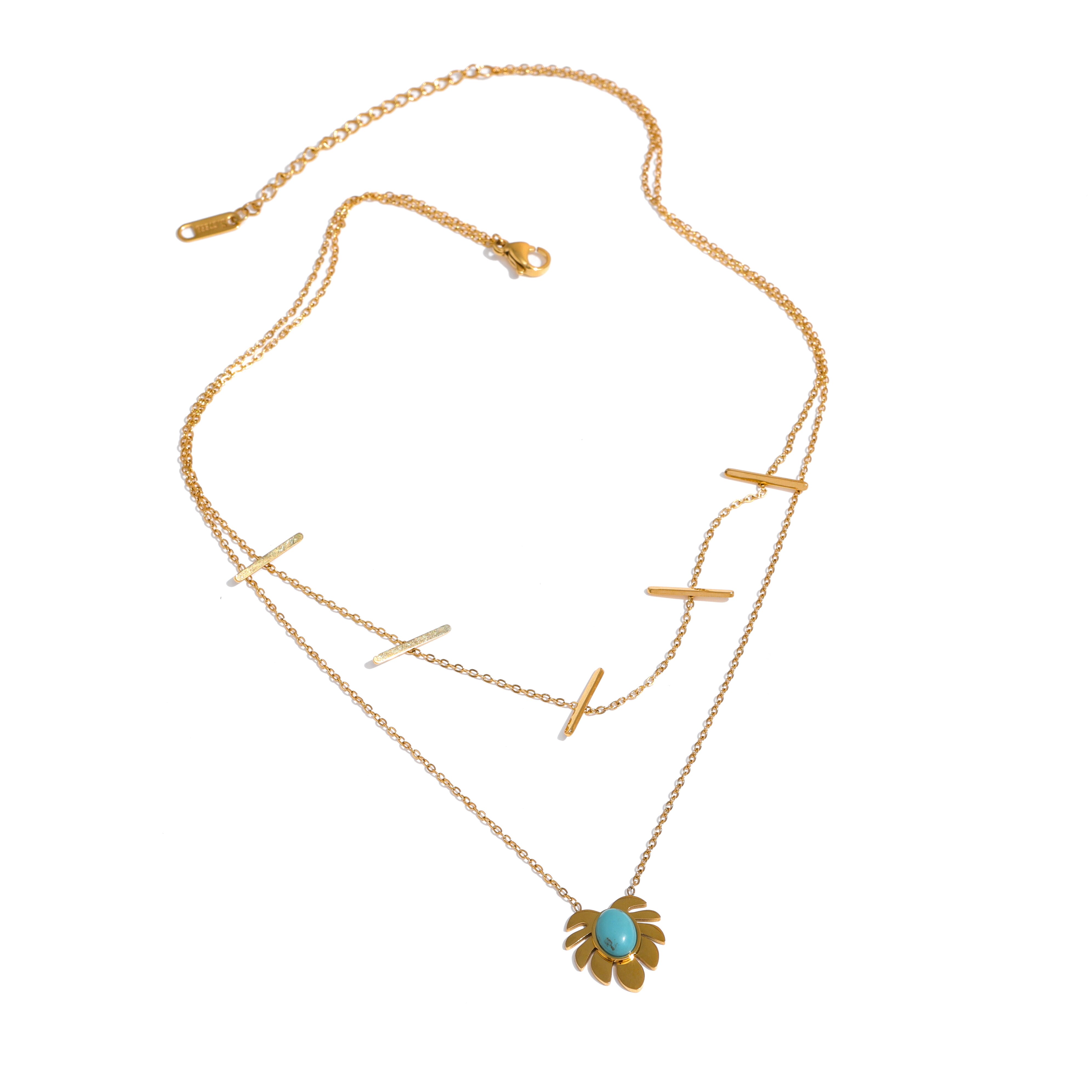 Yhpup Rvs Laat Stone Hanger Ketting Armband Set Stijlvolle Gouden Ketting Dubbele Gelaagde Sieraden Set Bijoux Femme: YH484A Necklace