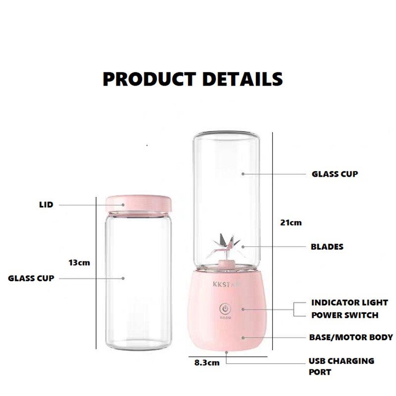 HA-Life 450ml Portable Electric Juicer Blender Auto Wireless Multi-Functional USB Charging Cut Mixer juce Glass cup Convenient