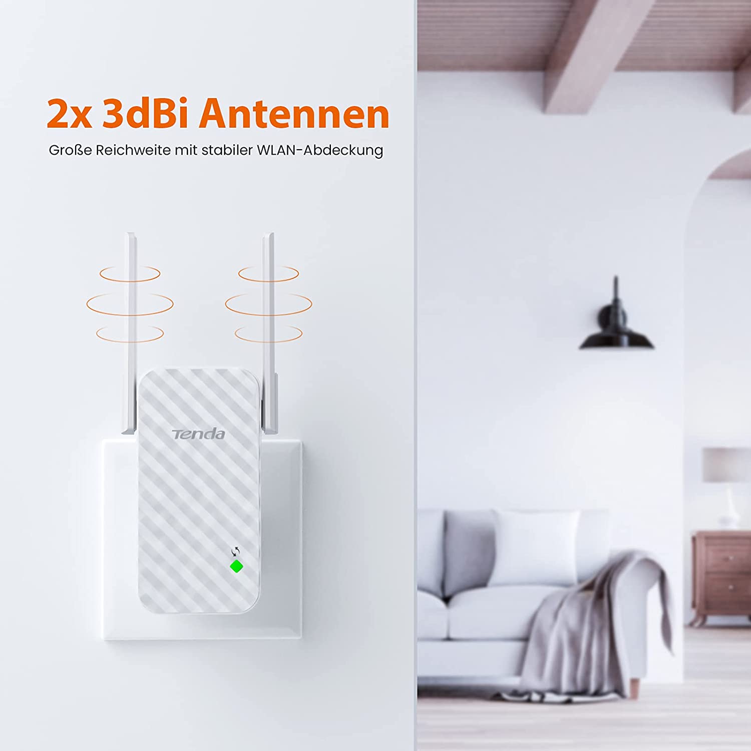 Tenda A9 N300 Universal- WiFi Palette Verlängerung Verstärker mit 2 Externe Antennen Weiß Kompakte Palette Verlängerung EU Stecker