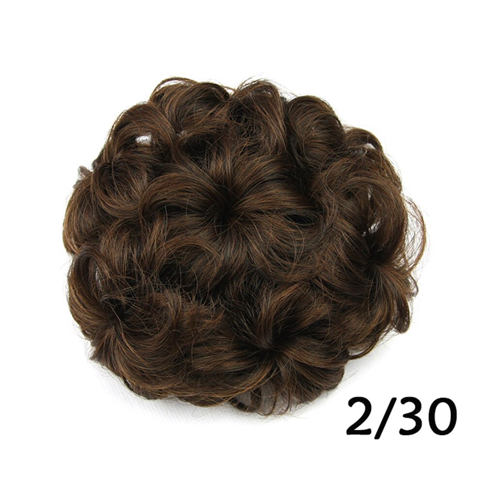 Soowee-moño de pelo sintético para mujer, accesorio de rodillo de rosquilla con flor rizada, color rubio y negro, banda de goma: 1B/27HL