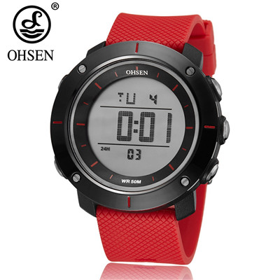 NEUE OHSEN Mann Männlichen Orologio Uomo Digitale Uhren Wasser Stoßfest Herren Sport Armbanduhren Silikon Band: rot