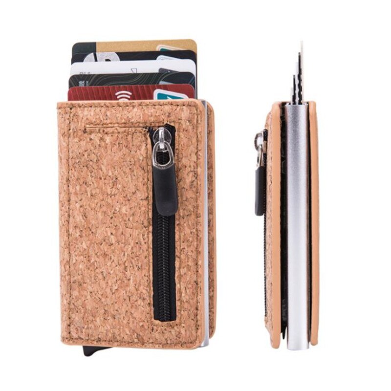 Zovyvol Carbon Fiber Magnetic Closing RFID Anti-Theft Credit Card Holder Men And Women Aluminum Box Smart Wallet: Wooden Apricot X60