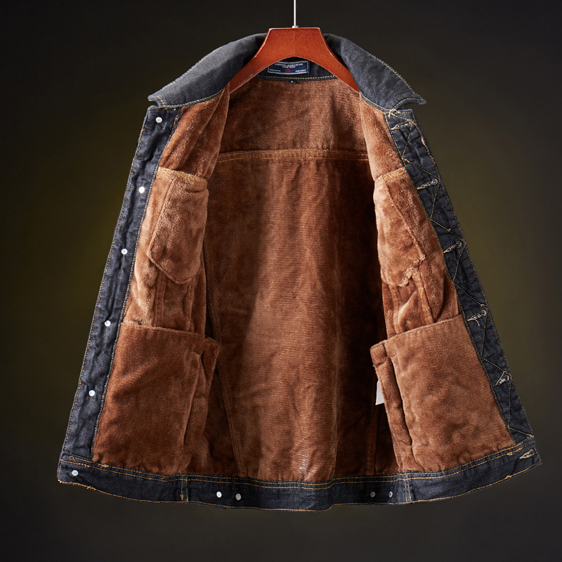 Dimusi vinter herre denim jakke han fleece tyk varme jakker mand casual slim fit ripped cowboy jean tøj