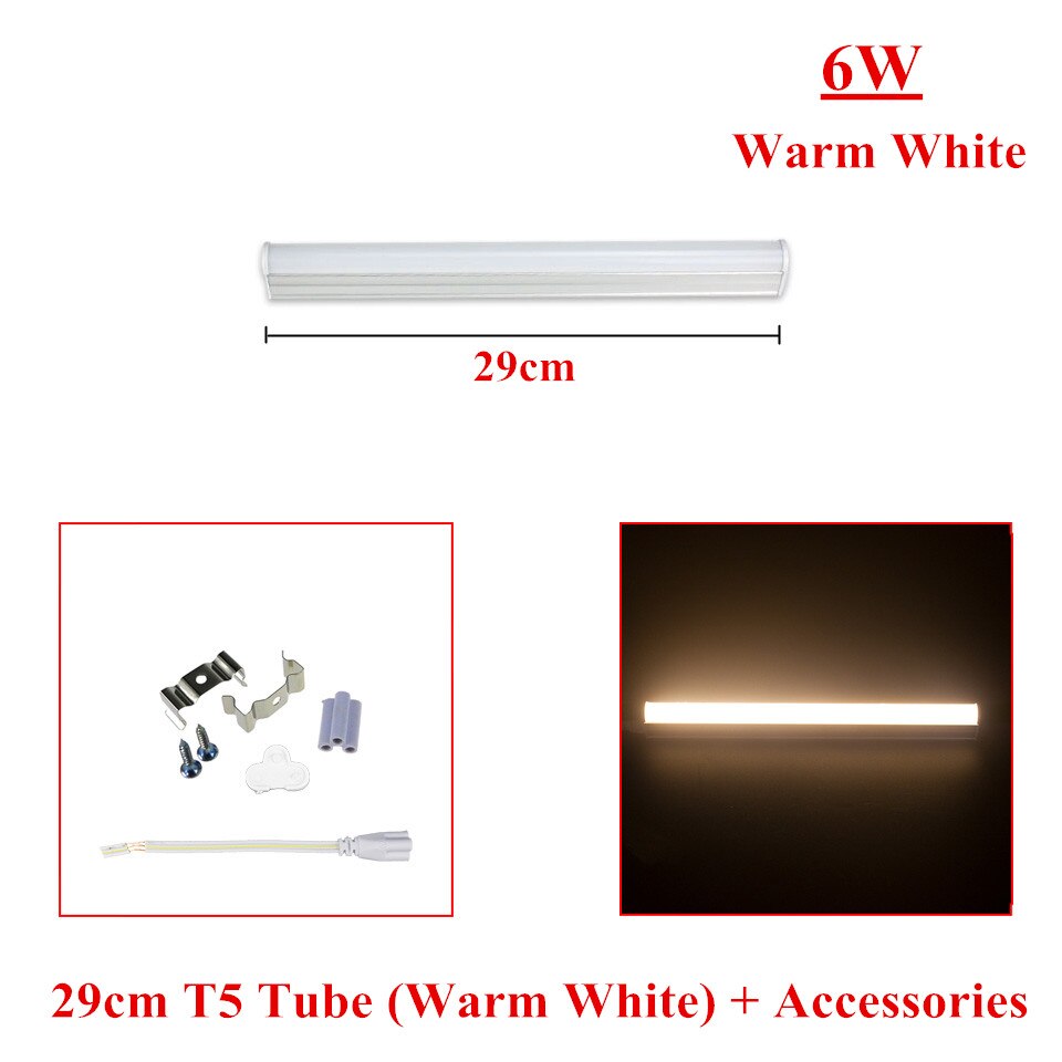 T5 LED Tube Lamp 220V 1FT 2FT LED Fluorescent Tube Neon Light 6W 10W 30cm 60cm Lampara LED Wall Lamps 2835 SMD For Home Lighting: 6W Warm White