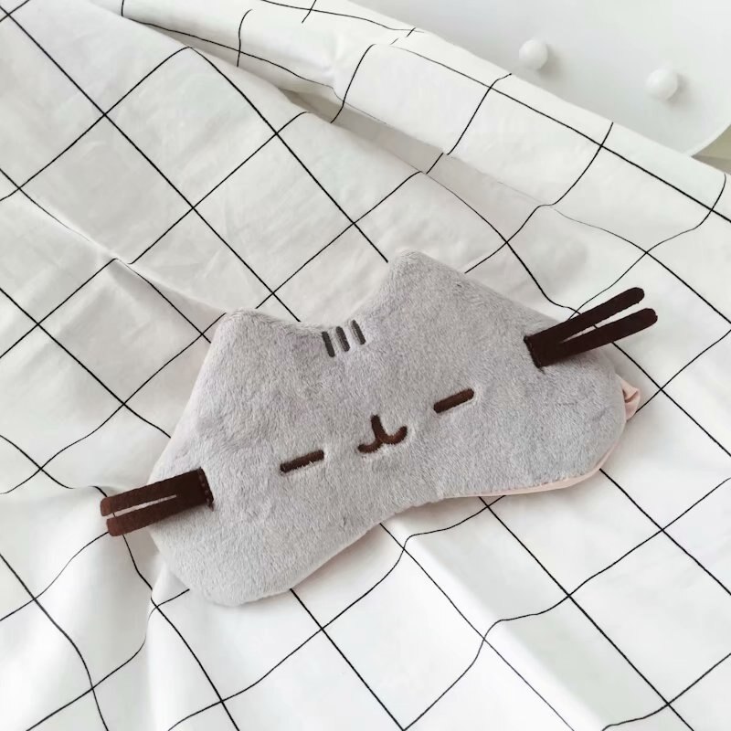 Plys dyreøjenbetræk søvnmaske øjenlap bandage blindfold grå kat vinter tegnefilm lur øjenskygge plys øjenplejeværktøj