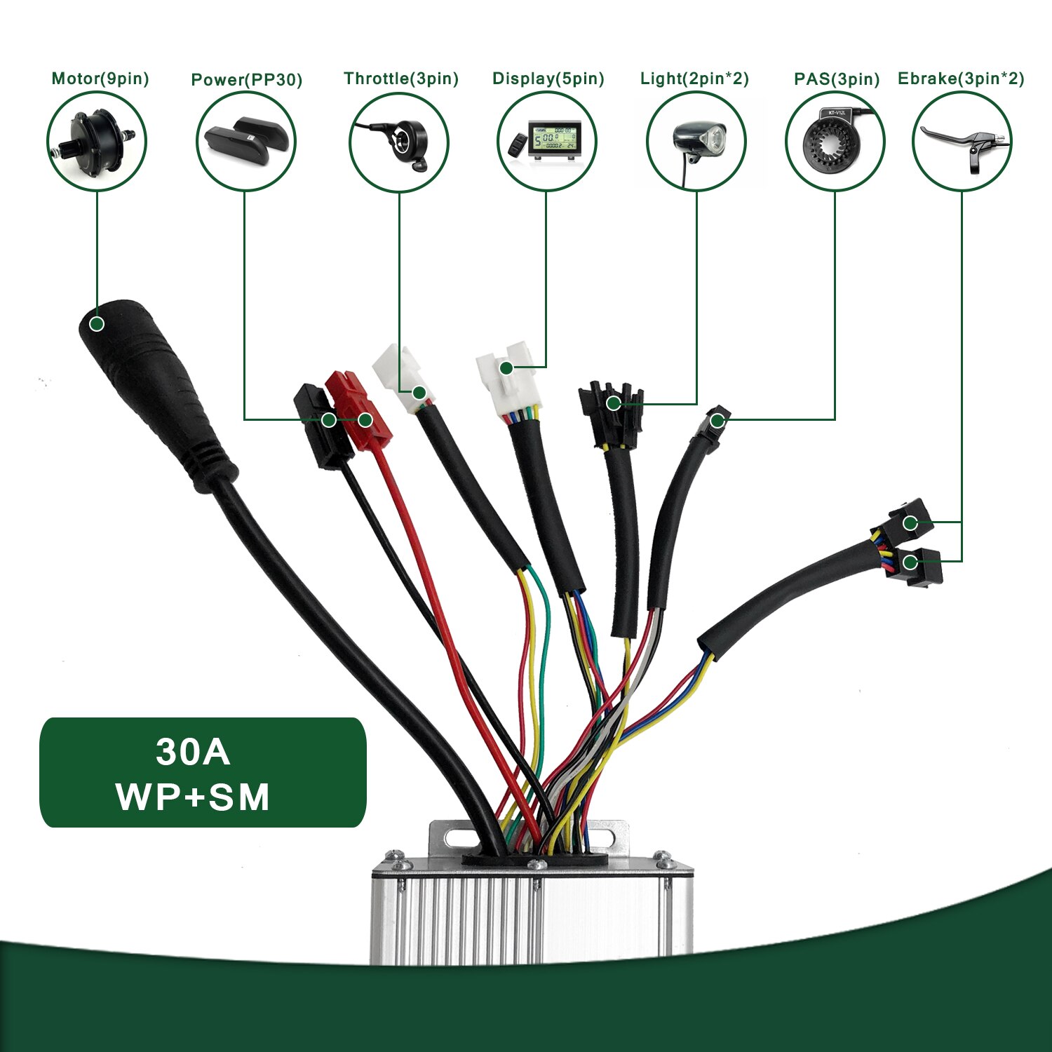 Kt ebike controller 36v 250w 350w 48v 500w 750w 1000w elcykel cykel borstlös lcd led e bike controller kt med ljus