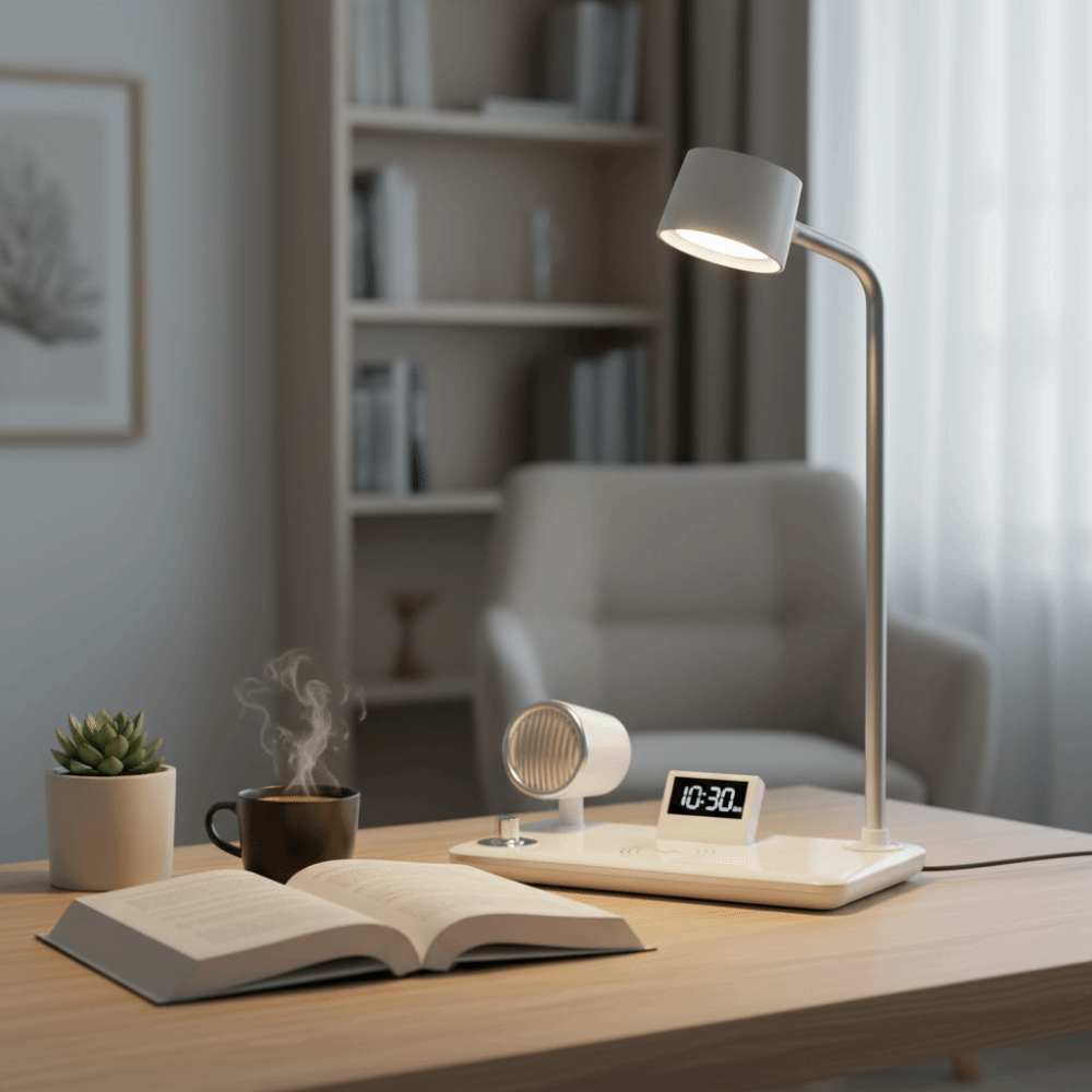 USB Port LED Table Lamp Multifunction Night Lighting Wireless Charger Pad Wireless Charger Stand Clock Night Light Bedside