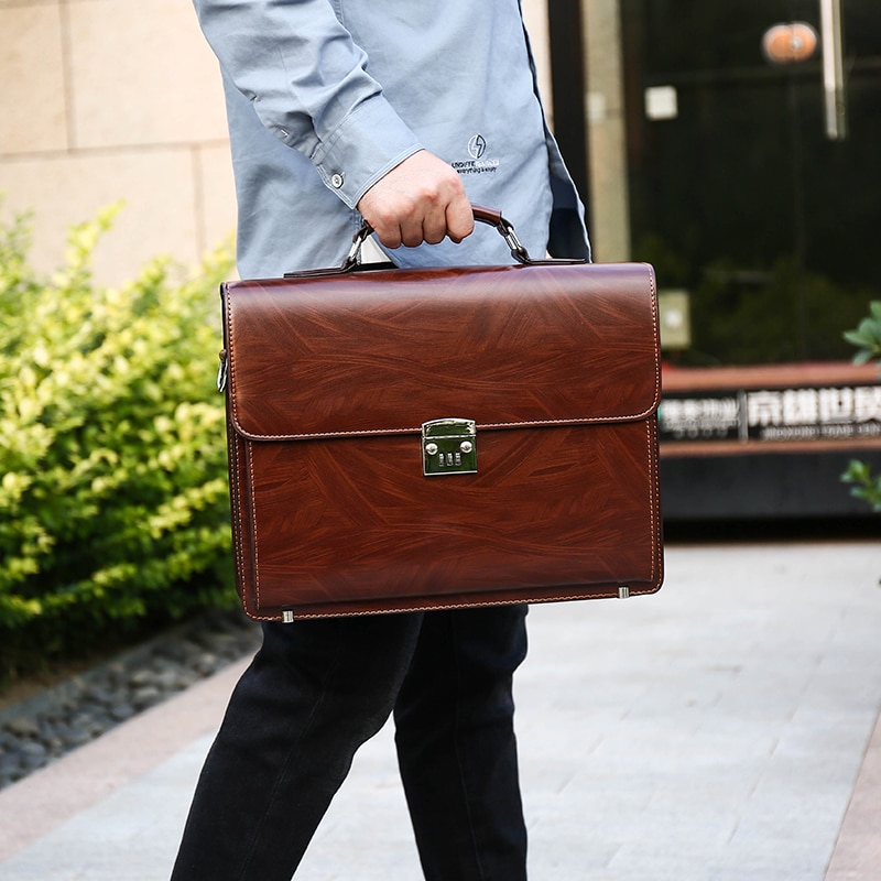 Forretningsmand taske tyverisikker lås pu lædermappe til mænd mappetaske kjole mand håndtaske brun skuldertaske