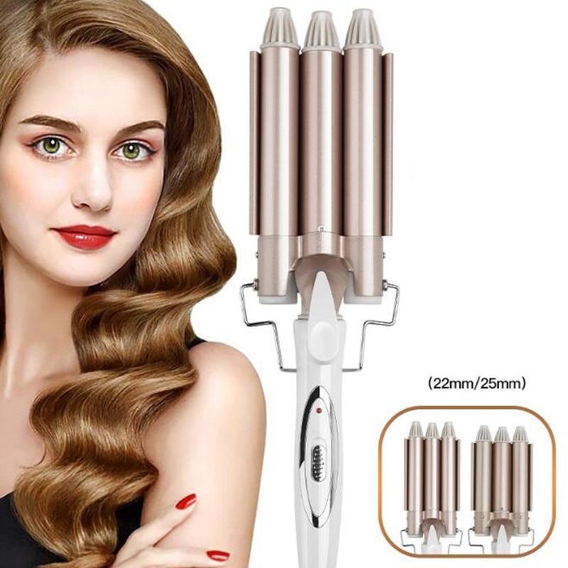 Prancha modeladora de cachos profissional, aparelho de ferro e cerâmica para encaracolar e ondular o cabelo, modelador de cabelos com três cilindros