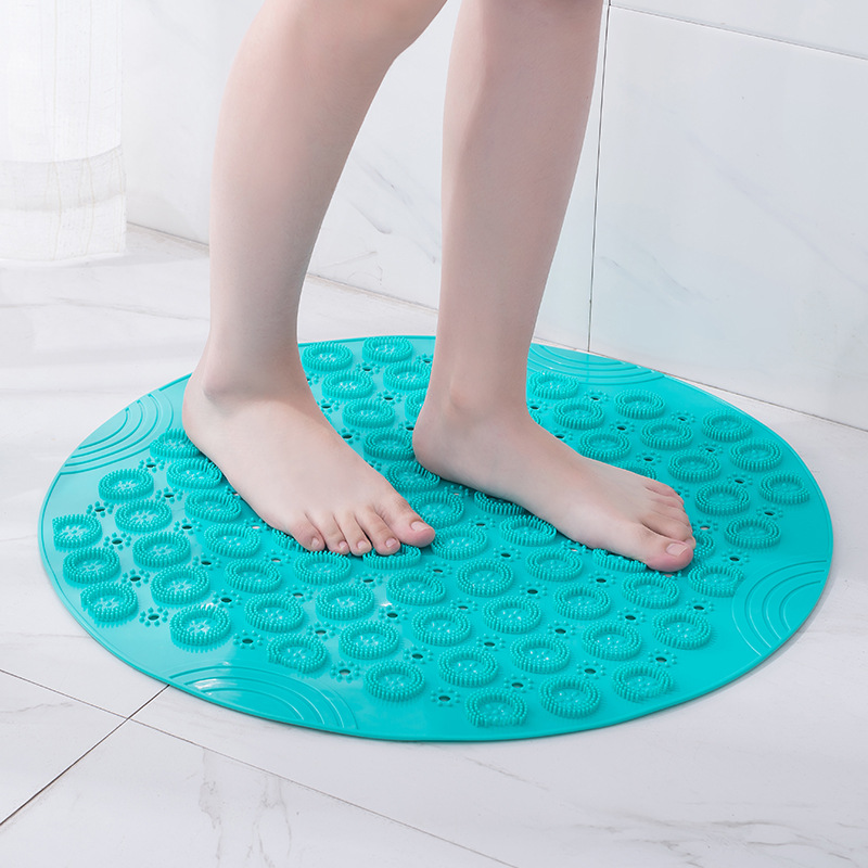 Tapis de salle de bain rond antidérapant en PVC, avec trou de vidange, tapis de bain en Silicone, coussin de Massage des pieds, tapis de douche souple pour baignoire