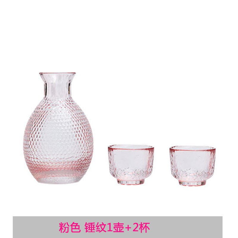 Japanese sake cup pink hammer pattern glass wine pot white rice wine set wineware: 4