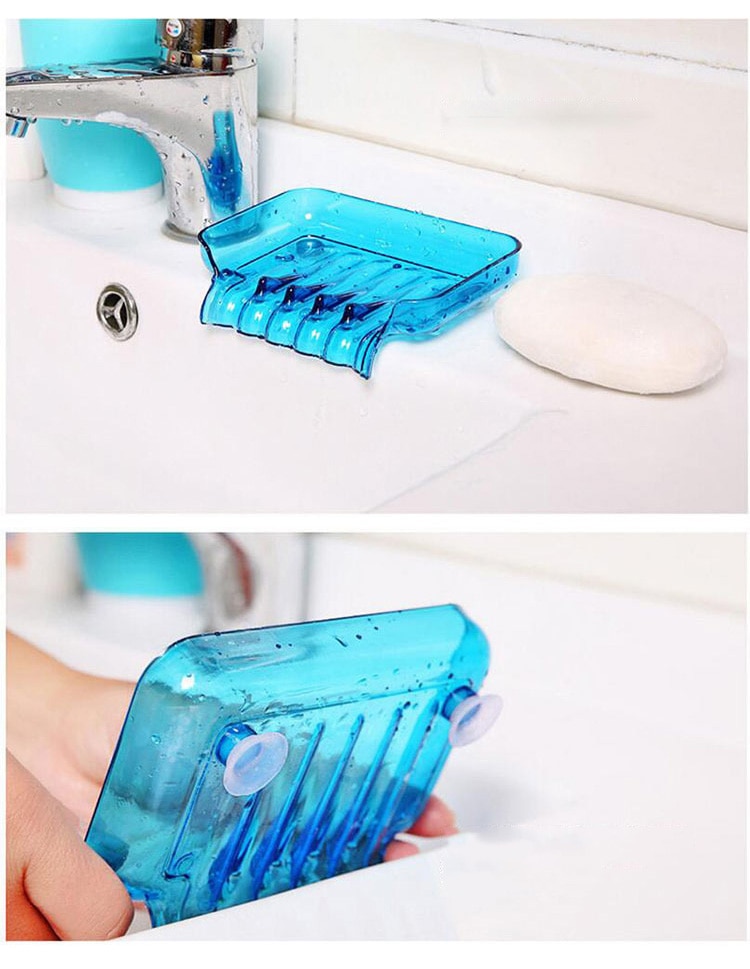 Candy-colored Drainage Waterfall Soap Box Suction Cup Water Drain Dish Soap Dish Sponge Holder For Bathroom Kitchen Tool