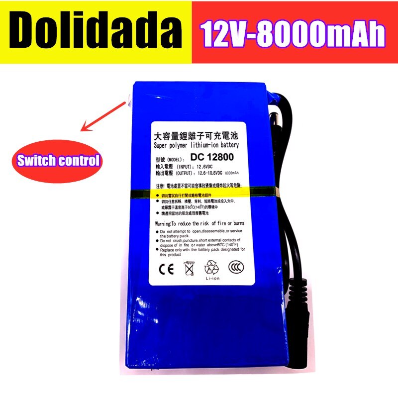 18650 Batterij DC12800 Dc 12V 8000Mah Li-Ion Super Krachtige Oplaadbare Batterij Voor Camera Met Plug 2 Bestellingen