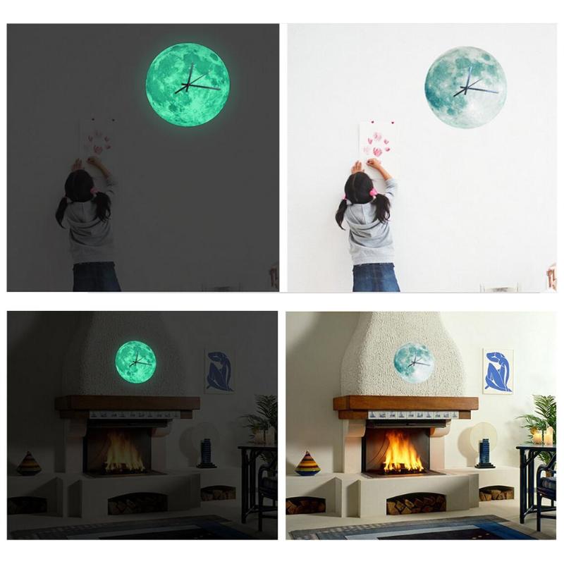 3D Gloeiende Maan Lichtgevende Wandklokken Waterdicht Diy Fluorescerende Kids Woonkamer Klok Muur Halloween Klok Muurstickers