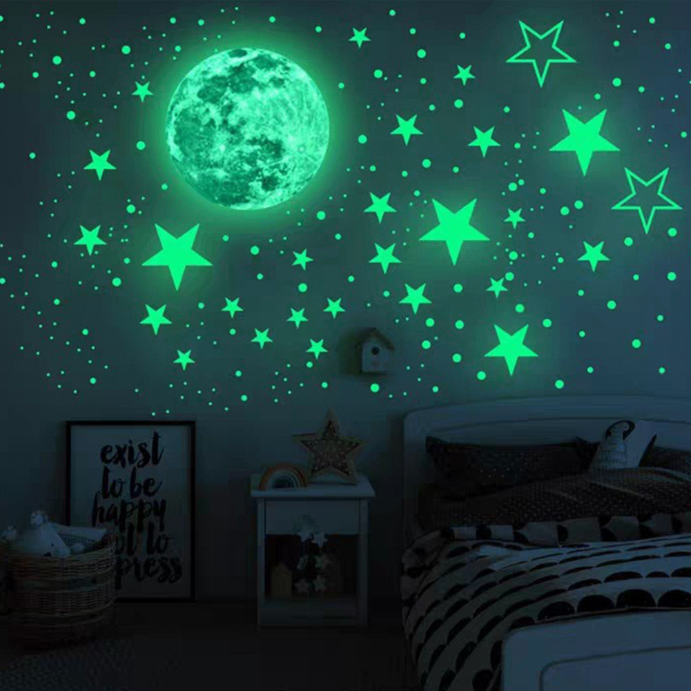 435pcs/set 3D Moon Star Luminous Sticker Self Adhesive Glow In The Dark Wall Decal Door Window