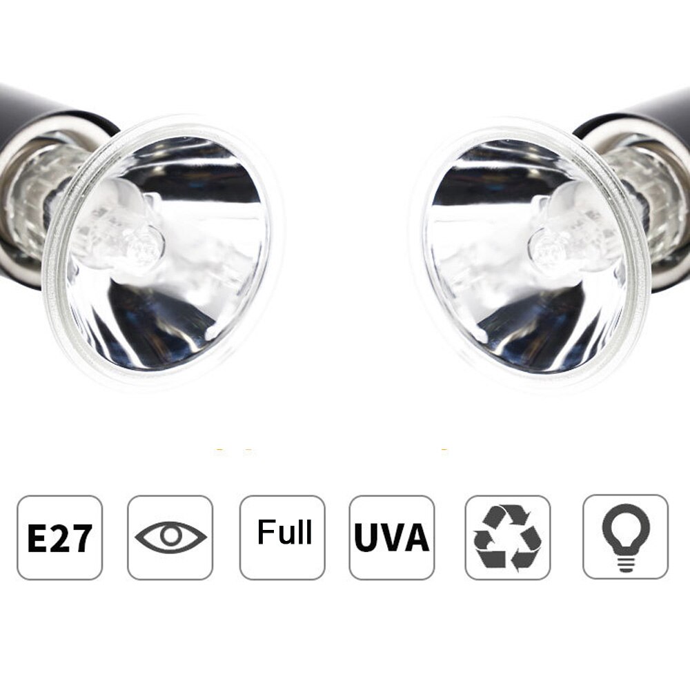 25/50/75w uva + uvb 3.0 halogenlampe reptilpære skilpadde skilpadde sollys lampe amfibier øgler oppvarming lys fullt spektrum  e27