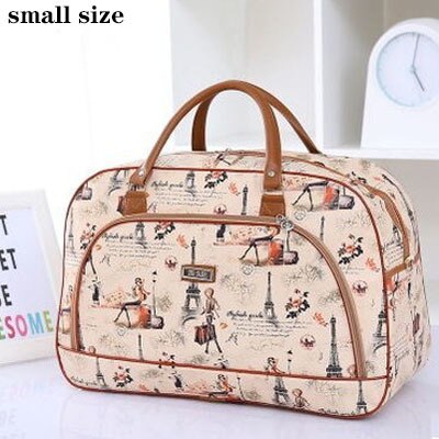 Women Travel Bags PU Leather Large Capacity Waterproof Print Luggage Duffle Bag Men Casual Travelling Weekend Bags: Eiffel tower S