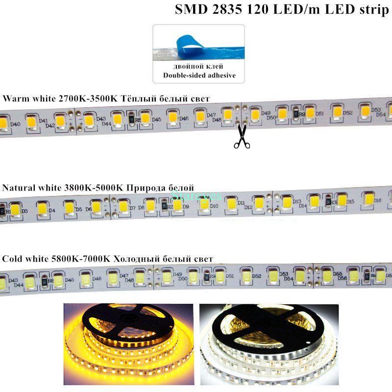 Led-strimmel smd 2835 5m 120 240 480 led/ m dc12v dc24v ip20 no vandtæt fleksibelt båndbånd varmt hvidt led-lys natdekoration