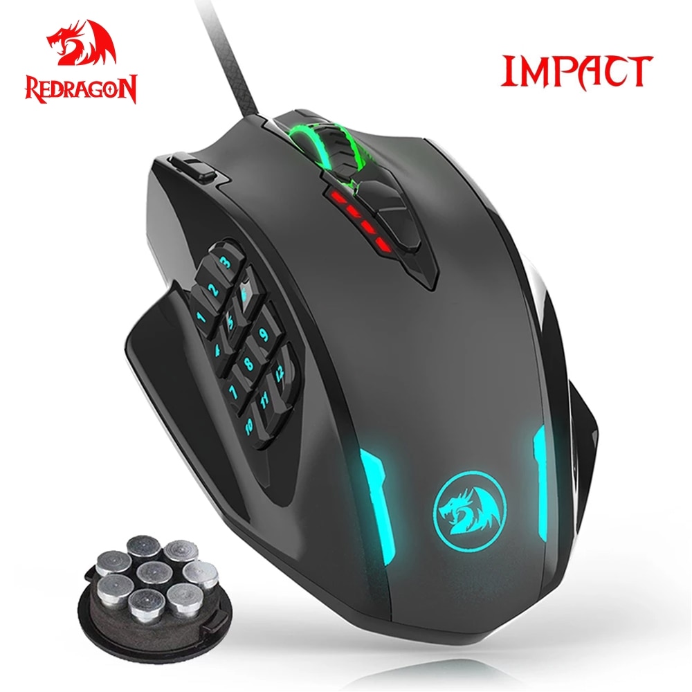 Redragon M908 Impact Usb Bedrade Rgb Gaming Muis 12400 Dpi 17 Knoppen Programmeerbare Game Optical Muizen Backlight Laptop Pc Computer