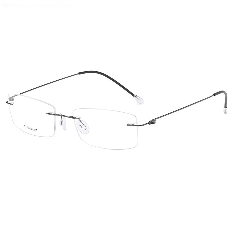 Hand-Made Ultralight Titanium Brilmontuur Mannen Klassieke Rechthoek Randloze Brillen Mannelijke Frameloze Recept Optische Eyewear: Gun Gray
