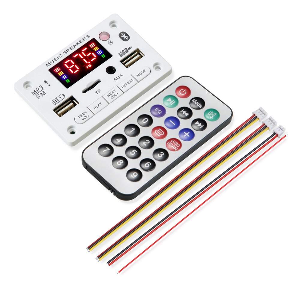 6V 12V Bluetooth 5.0 MP3-Dekodierungsplatinenmodul Drahtloses Auto USB MP3-Player TF-Kartensteckplatz USB FM mit Mikrofon Freisprechsteuerung: WHITE