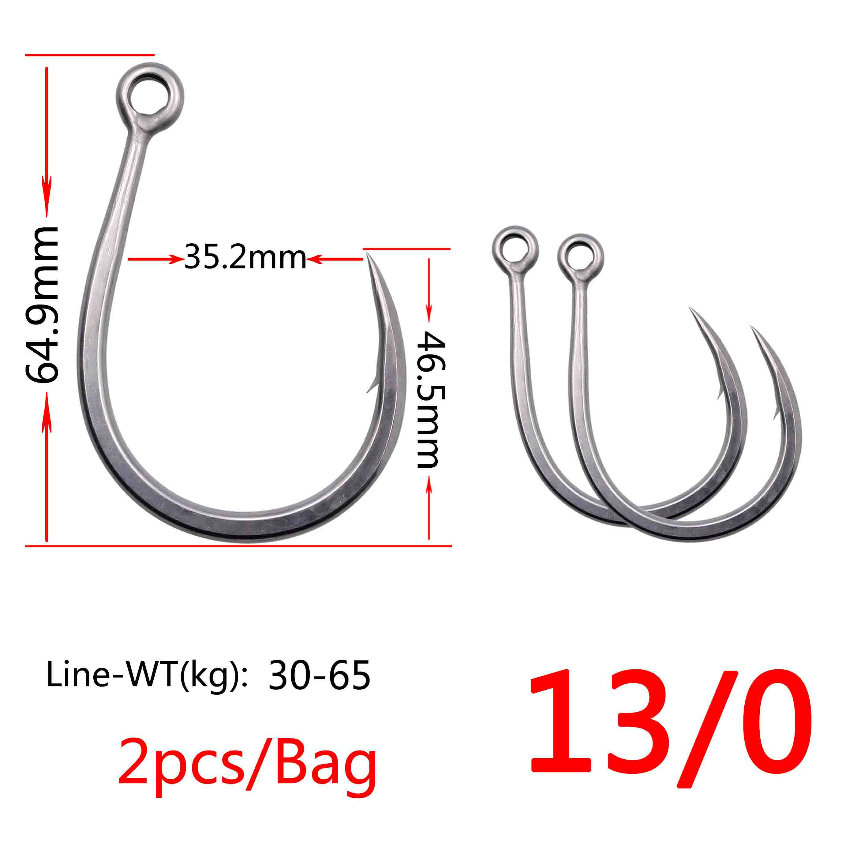 5x #1-#13/0 hameçons simples pour la pêche en mer et la pêche à la traîne, hameçon de pêche au leurre de mer à ardillon solide en acier à haute teneur en carbone: Taille 13-0