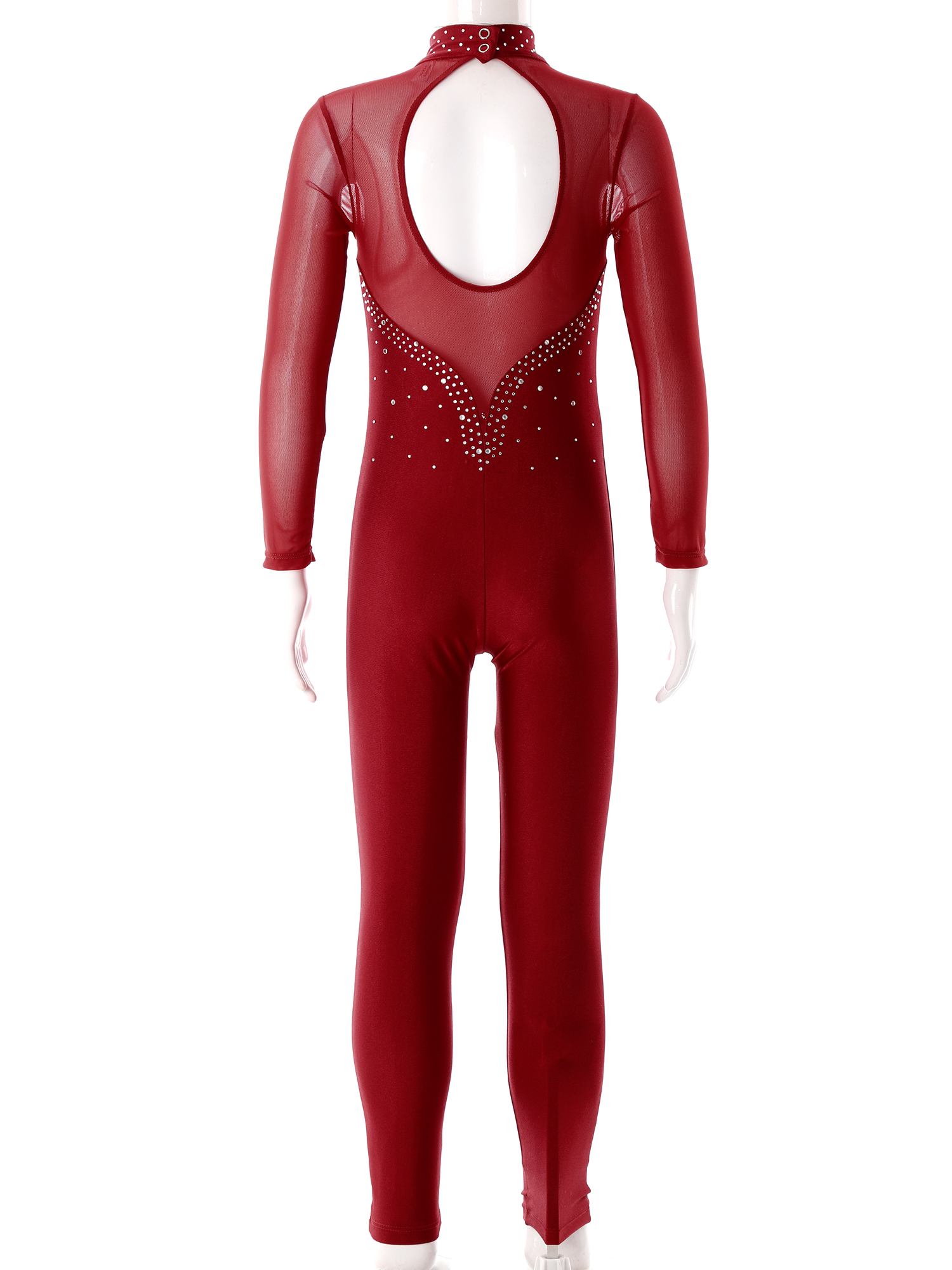 Piger børn langærmet ballet-danselotard med rhinsten sport træningsbodysuit jumpsuits dansetøj til gymnastik kunstskøjteløb