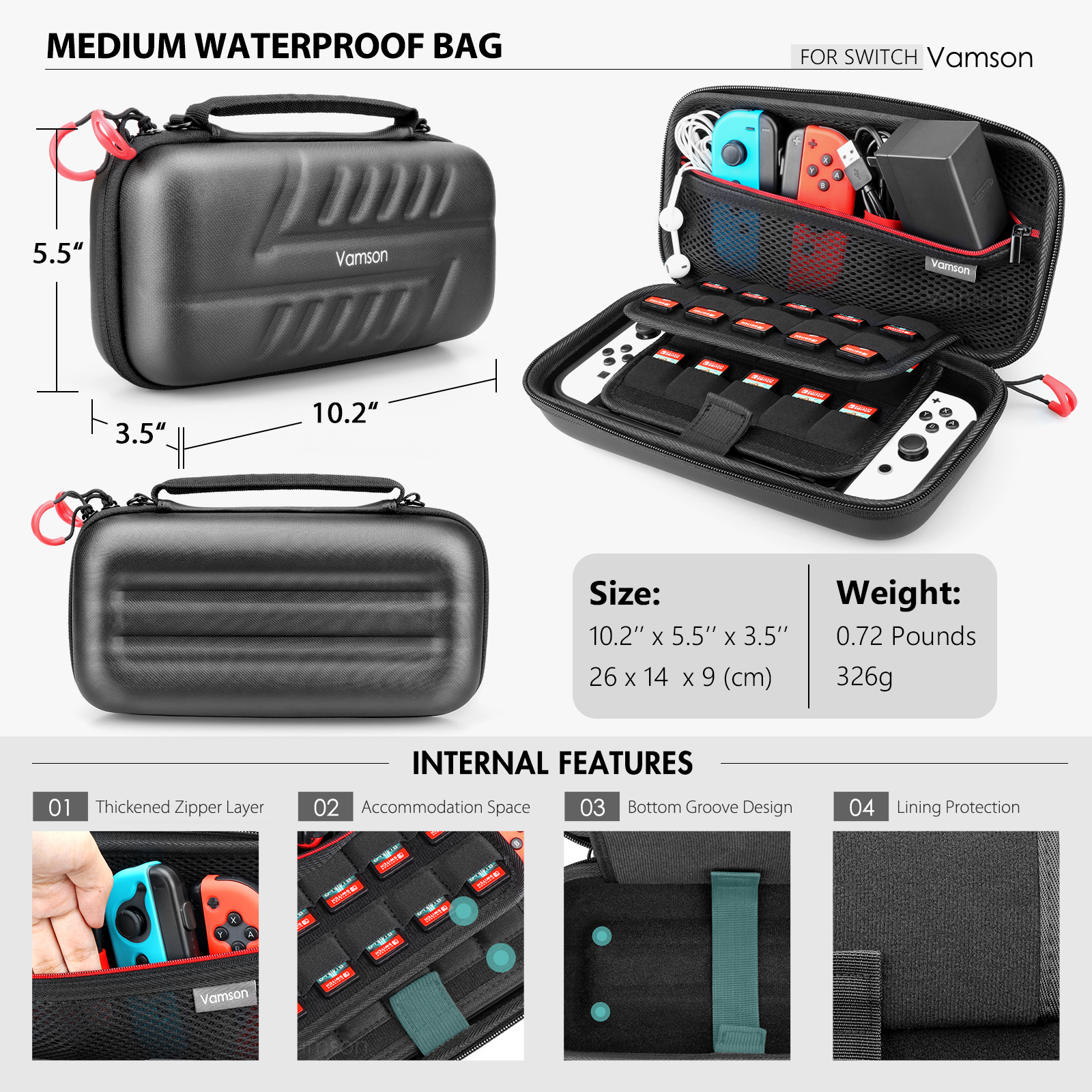 Vamson Waterdichte Draagtas Pu Voor Nintendo Switch Oled Reizen Beschermhoes Opslag Draagtas Accessoires Kit