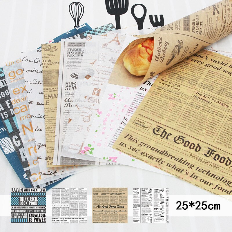 Papier d&#39;emballage en papier huilé pour pain, Sandwich, hamburgers, frites/cire de alimentaire, outils de cuisson, Gadgets de cuisine, 3 tailles, 25 pièces/lot
