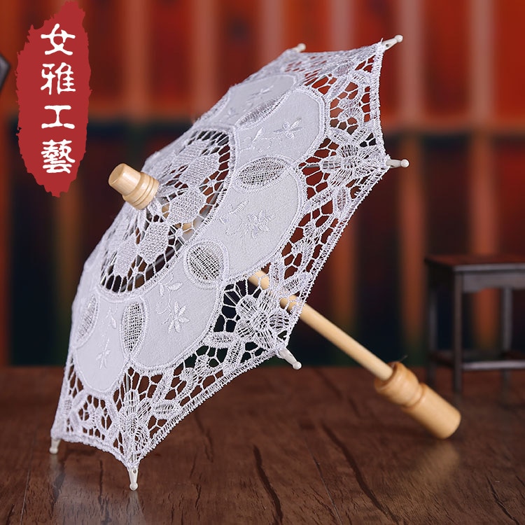 Bridal Umbrella White Lace Parasol Handmade Summer Battenburg Lace Wedding Umbrella White Wedding Accessories