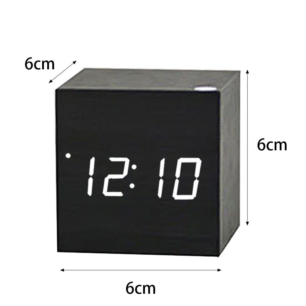 Voice Control Led Clock Luminous Square Wooden Clock Wooden Alarm Clock Silent Temperature Alarm White/Black/Brown