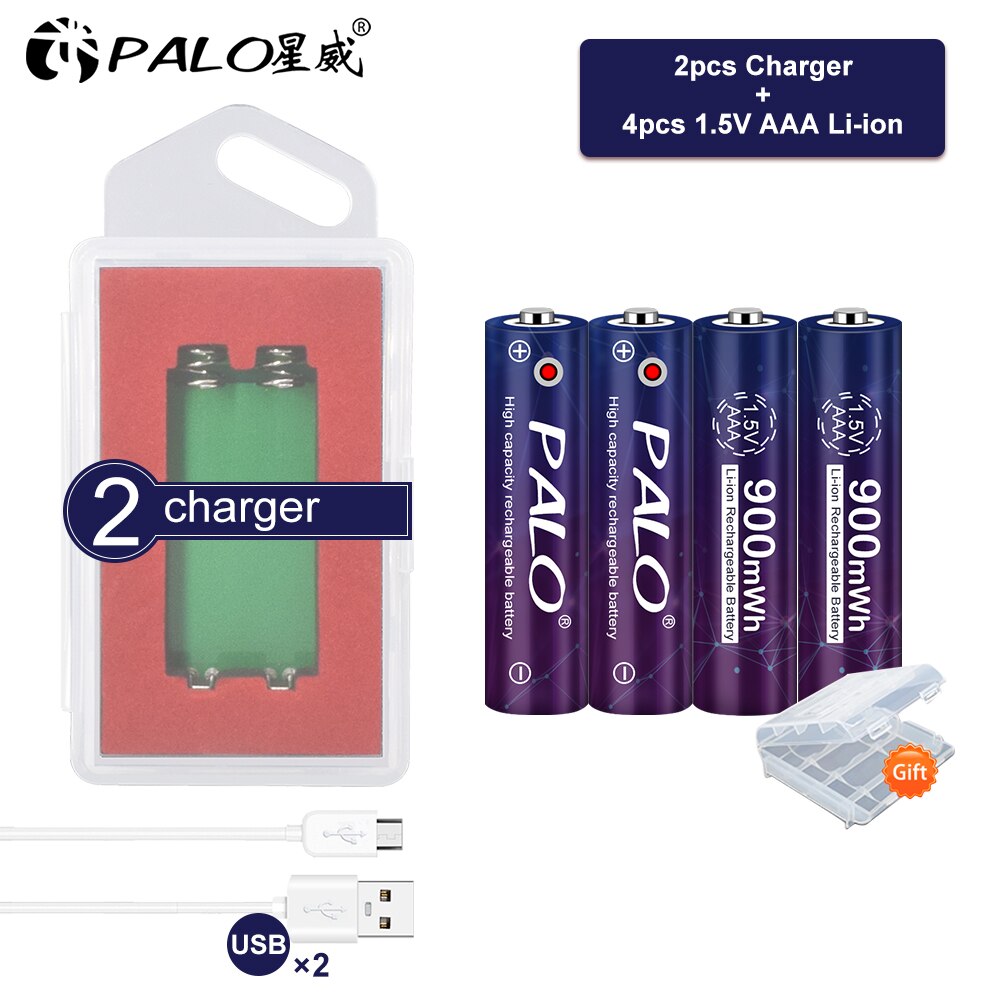 900mWh 1.5V Aaa Batterij Oplaadbare Li-Ion Batterij Aaa 1.5V Lithium Li-Ion Oplaadbare Batterij En 1.5V Li-Ion Batterij lader: 4AAA 2charger