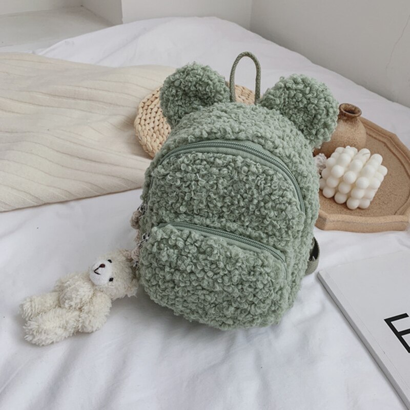 Children's Plush Multi-Functional Kids Backpack Girls Lovely Rabbit Ears Shoulder Bag 3D Cartoon Animal Backpack: bear green