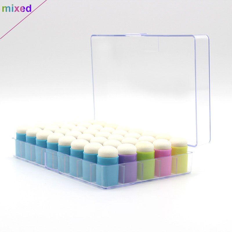Colorido 40 Uds esponja para dedos Daubers estuche organizador de almacenamiento transparente: mixed colors