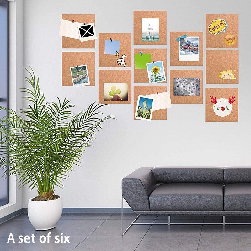 Tablero de corcho cuadrado grueso, 6 piezas de tablero de corcho, 50 piezas, Mini pared promocional, autoadhesivo, azulejos de pared