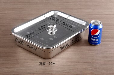 1mm 304 stainless steel have cover square tray plate Rectangular Plate Barbecue flat bottom Grill Fish Tray BBQ Food Container: 36x27x7cm
