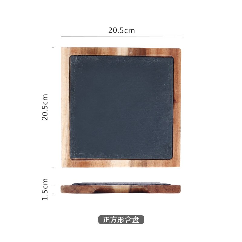 Nieuwigheid massief houten snackschijf houten dienblad zwarte leisteen broodbord acacia houten bord westerse japanse gerechten: Rood