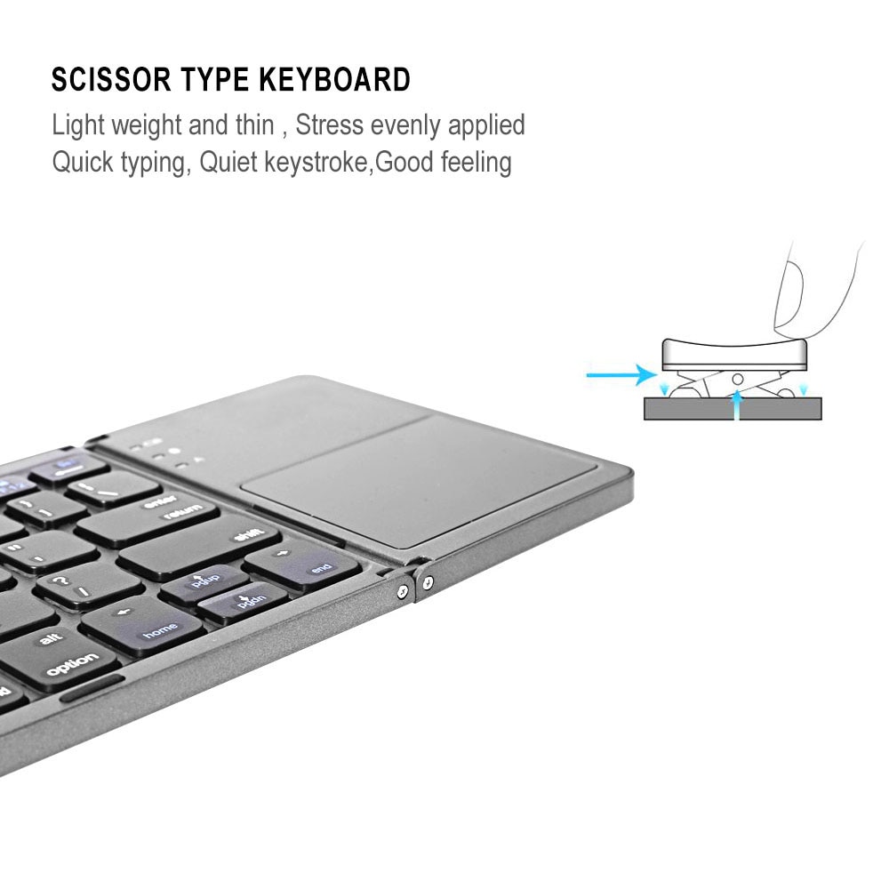 Bærbar foldbar bt russisk engelsk spansk tastatur trådløs genopladelig foldbar touchpad til ios android windows ipad tablet