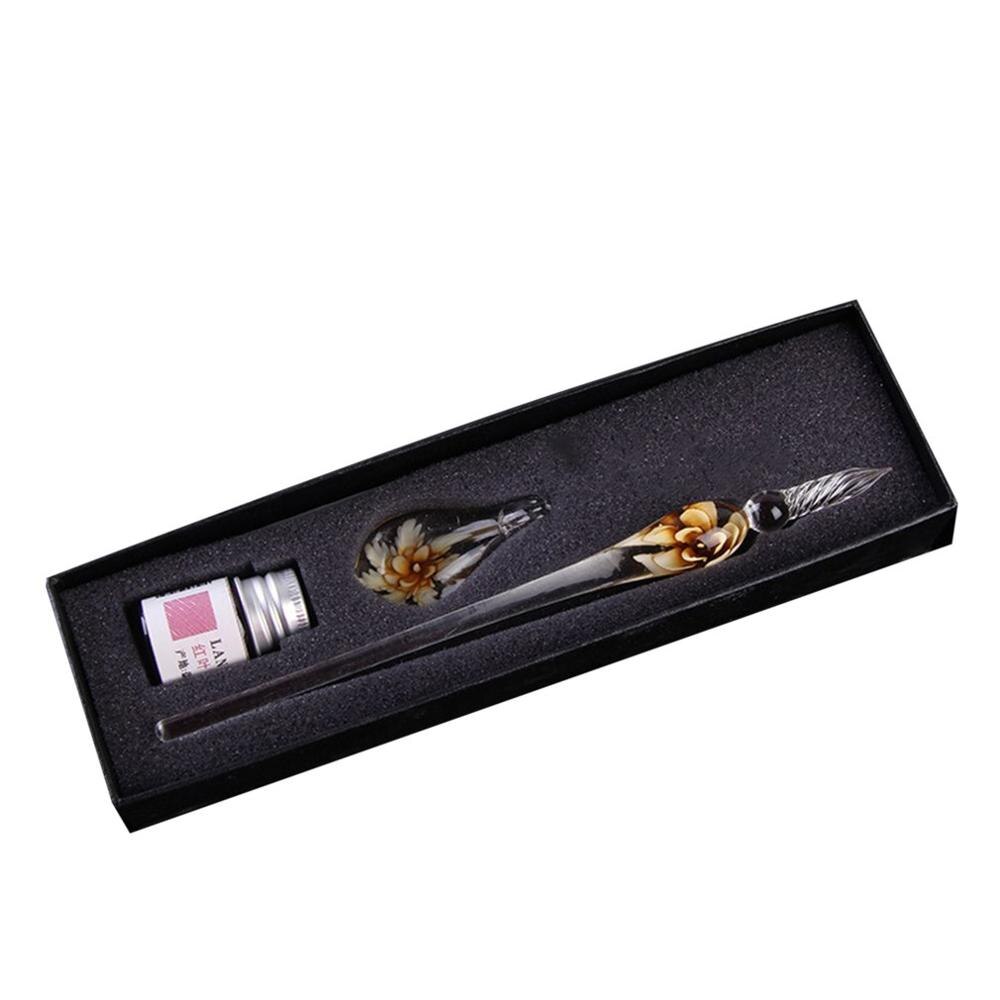 Glass Dip Crystal Pen Signature Ink Inside Flower for Writing Art Decoration Transparent Fountain Pen Gold Pastel Ink Signature: 6