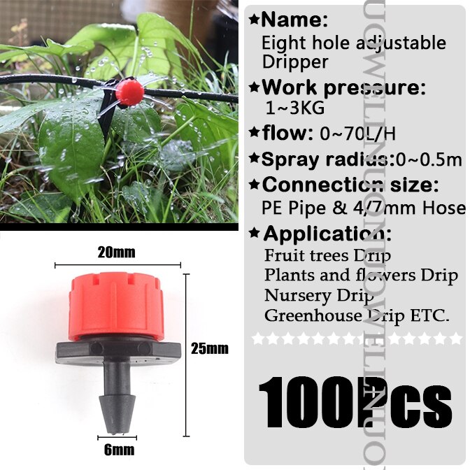 10 ~ 300Stck Einstellbare Gargen Tropf Bewässerung Tropf H PP Kunststoff 8 Löcher Strahler Anti-Verstopfen terrasse Bewässerung Sprinkler: rot 100Stck