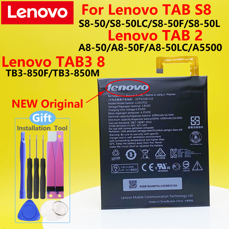 Originele L13D1P32 4290Mah Voor Lenovo Lepad A8-50 A5500 Tab S8-50 In Voorraad Batterij + Tracking Nummer