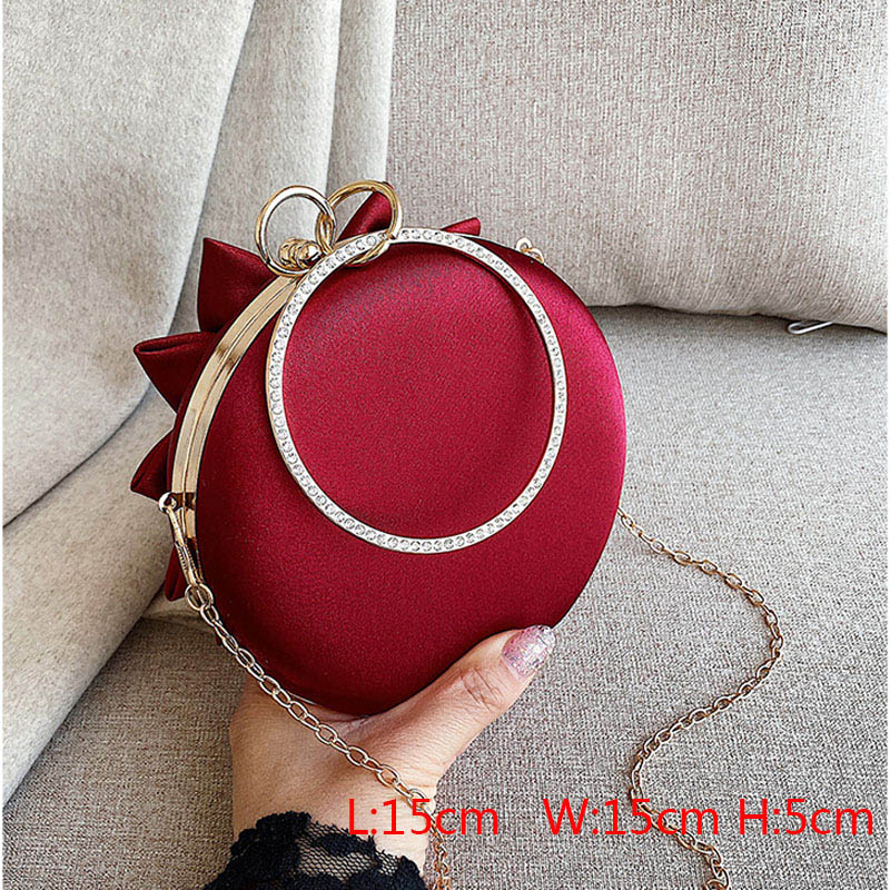 Rode Bloem Clutch Purse Vrouwen Ronde Avondtasje Kristal Diamanten Bruiloft Zijde Handtas Prachtige Ketting Schoudertassen FTB154