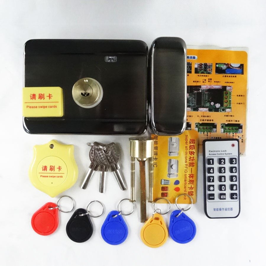 Newest IC/ID Electronic door gate lock integrated RFID card electronic door lock reading&rotating open +access card remote: D IC kit 2