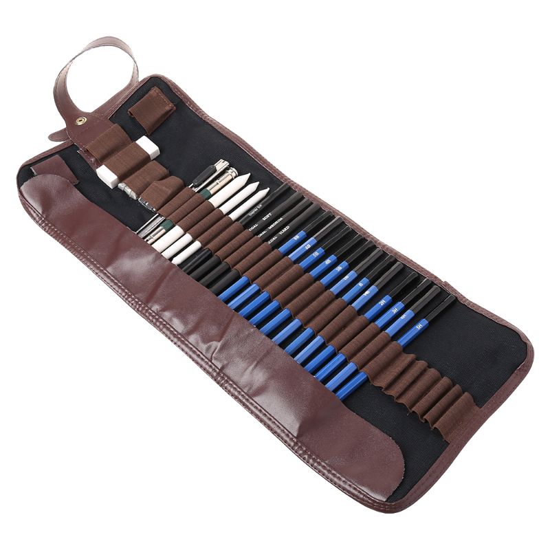 24pcs Sketching Drawing Art Tool Kit Graphite Charcoal Pencils Eraser Craft Painting Set Support