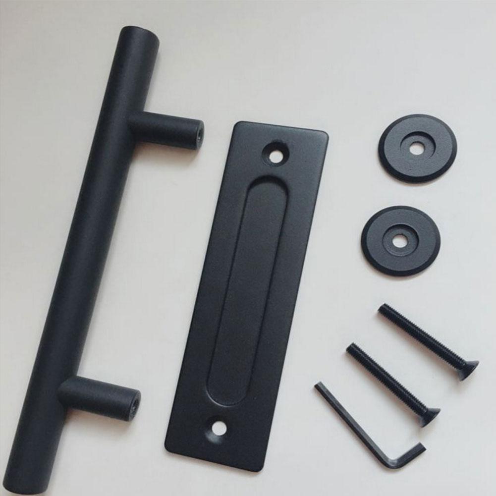 Black Steel Sliding Barn Door Handle Pull Cabinet Flush Hardware Set Indoor Interior Door Handle Flush Pull Set